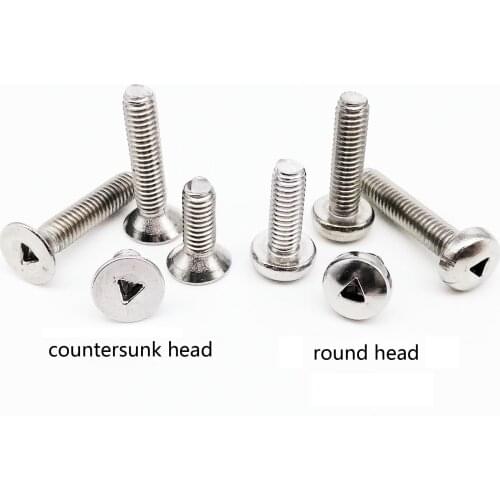 10pcs M2 M3 M4 A2-70 304 Stainless Steel Triangle Socket Triangular Slotted Round Pan Flat Countersunk Head Security Screw Bolt