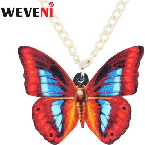 WEVENI Acrylic Trendy Floral Butterfly Insect Necklace Pendant Chain Choker Collar Symmetry Jewelry For Women Girls Wholesale