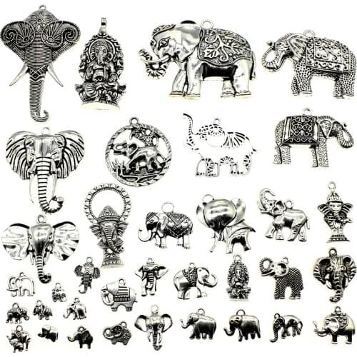 WYSIWYG 40g Antique Silver Color Zinc Alloy Random Mix Styles Elephant Charms DIY Handmade Craft For Jewelry Making