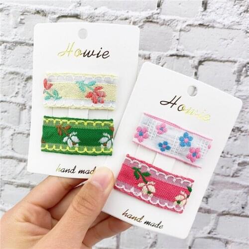 1 Pair (2 Pieces/Lot) Floral Printed Women BB Clip Hairgrips National Style Embroidery Hair Clips Girls Hair Accessories