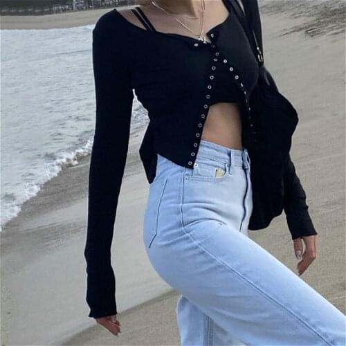 Women Long Sleeve Knit Blouse Shirts 2021 Autumn Solid Color U-neck Button Cardigan Casual Tops Blouses Female