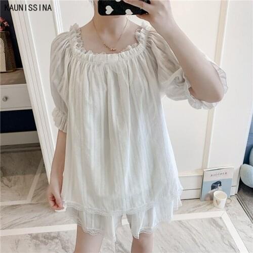 Summer Korean Style Cotton Womens Pajamas Set Lady Cute Lace Princess Sleepwear Half Sleeve Shorts Lined Pijama Lounge Homewear