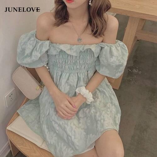 JuneLove French Summer Dress Women White Puff Sleeve Korean Style Fairy Dress Lace Chiffon Kawaii Elegant Vintage Dress Vestidos