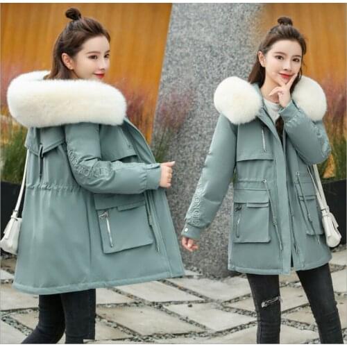 Winter Women Long Parkas Jackets Casual Female Thicken Warm Windproof Fur Collar Hooded Jackets Coats Outwear Overcoat Black