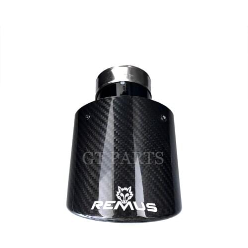 1 PCS Car Universal Oval Remus Sport Glossy Carbon Fiber Exhaust Muffler Tips Glossy Black Inner Pipe for Benz AUDI HYUNDAI