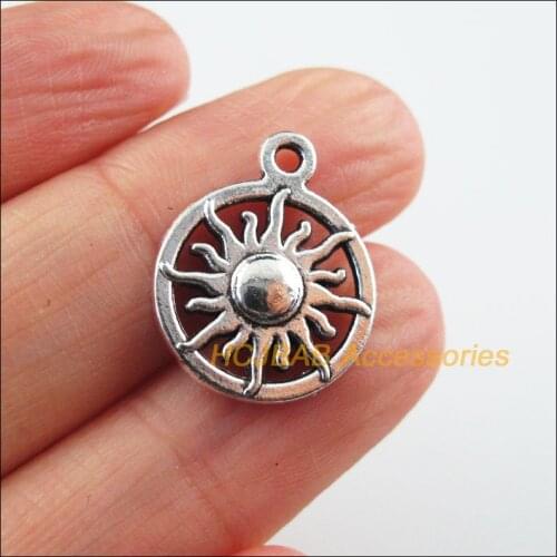 15 New Sun Flower Charms Tibetan Silver Tone Round Fire Pendants 16x20mm