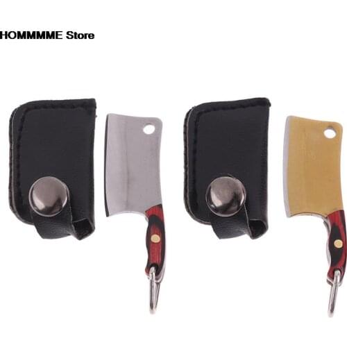 1X 5cm Mini Stainless Steel Butcher Knife Pendant Necklace Keychain With Cover Jewelry Cute Gift Gold Sliver Color