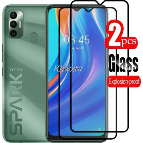 2PCS For Tecno Spark 7 7T Screen Protector Case Full Glue Tempered Glass Protective Cover On Spark7 Spark7T KF6j, KF6i