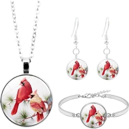 3Pcs/Set Bird Glass Cabochon Pendant Women Necklace Bracelet Earrings