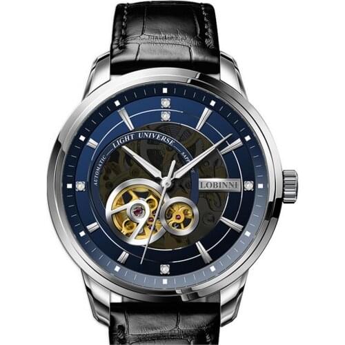 LOBINNI automatic watches for men,mens wrist watch mens mechanical wristwatch 50m waterproof skeleton Switzerland luxury clock