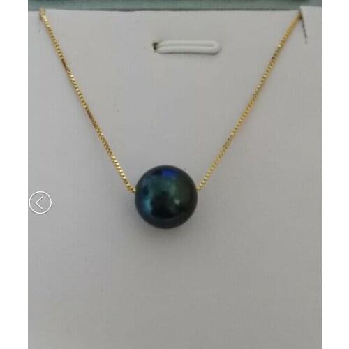 Free shipping new 10-11mm natural tahitian black pearl pendant necklace 18inch