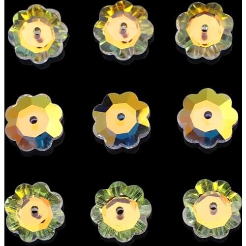 Shiny AB Crystal Flower Pendant Round 6/8/10mm Glass Petals Beads Flat Bottom For Jewelry Making Necklace Earrings Accessories