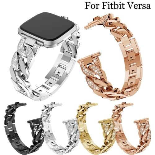Bling Diamond watch Band For Fitbit Versa Stainless Steel Strap women Wrist Bracelet for fitbit lite/verse 2 Band Accessories