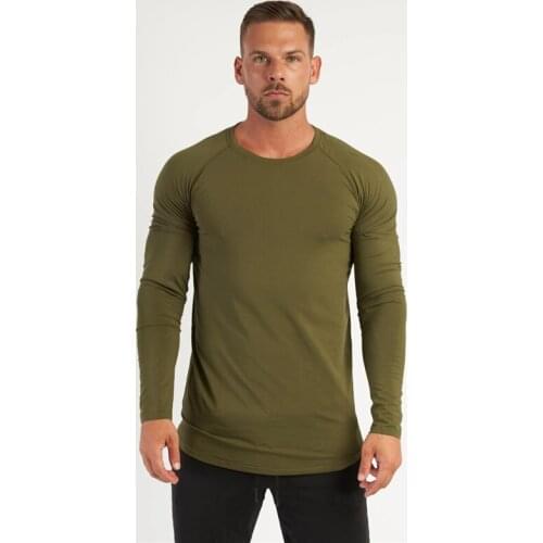 Brand Mens Solid Color Fitness Fashion Long Sleeve Bodybuilding Breathable Sports Autumn and Winter Trend Slim Sports T Shirt