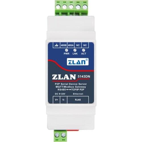 DIN-rail RS485 Serial port to Ethernet converter P2P Serial server device ZLAN5143DN Support Modbus RTU to TCP