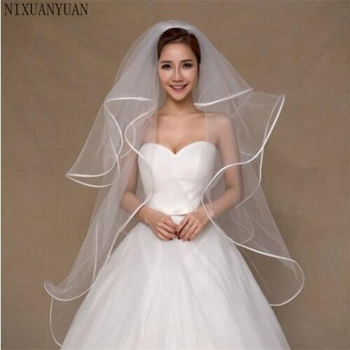 Bridal Veils 4 Layers Ribbon Edge Puffy Pincess Wedding Veils Multi-layer Voile Mariage Wedding Accessories