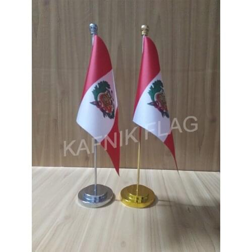 KAFNIK,Peru Office table desk flag with gold or silver metal flagpole base 14*21cm country flag free shipping