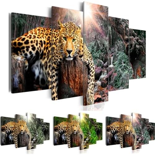 HUACAN 5pcs/set Diamond Painting 5D Tiger Full Drill Square Diamond Art Embroidery Animal Multi-picture