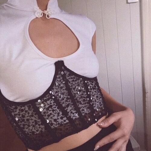 Women Shapers Female Backless Lace Sequins Breasted Corset Belt Sexy Tops Elegant Ladies Slim Fashion Mesh Underwear Clothing