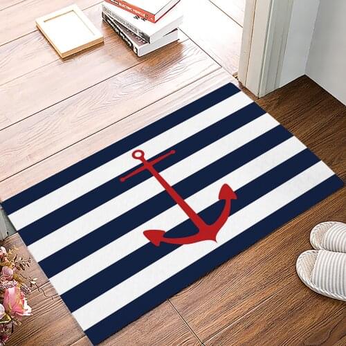 Geometric Blue Stripes Anchor Floor Mats for Living Rooms Anti-slip Carpets Kitchen Bathroom Rugs Entrance Doormat