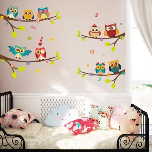 Colorful Owls Cartoon Wall Stickers Owls on The Tree Children Room Home Decor Wall Decals Wall Sticker for Kids Rooms decoration