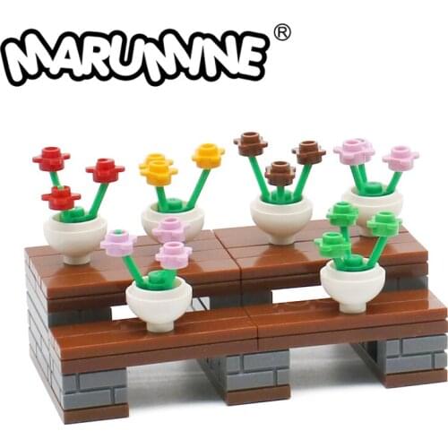 MARUMINE MOC 70PCS Bricks Chair with Flower Pot Street View City Parts Building Blocks Set DIY STEM Toys Gift For Kids Learning