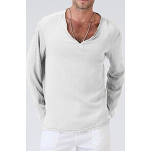 Mens solid color long-sleeved top summer T-shirt solid color shirt V-neck long-sleeved casual top T-shirt майка мужская 40