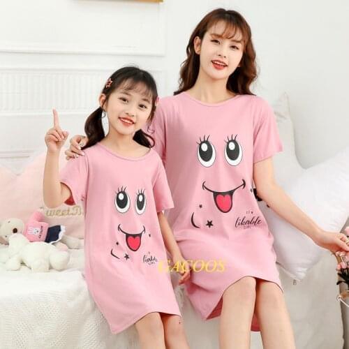 Cartoon Nightgown for Girls Summer Cotton Pyjamas Teen Girls Sleepwear Short Sleeves Teenage Nightdress Childrens Home Dress