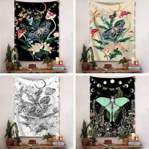 Nordic floral butterfly tapestry farmhouse decor wall hanging Photography background cloth boho home decor Mural tablecloth