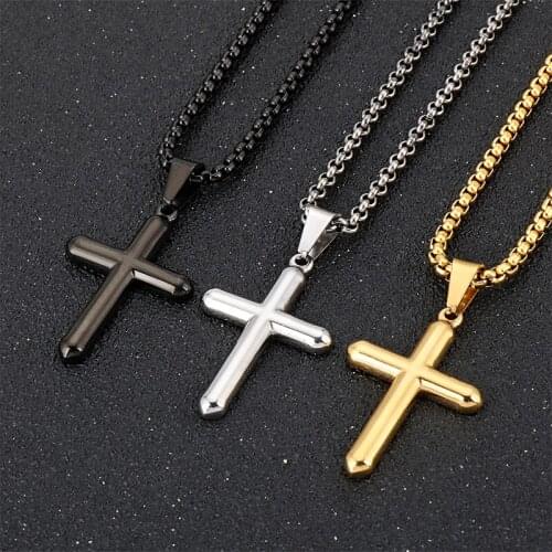 2019 newest Hip-Hop Mens XMAS Gifts stainless steel Cross Pendant necklace chain gold /black 3mm 24