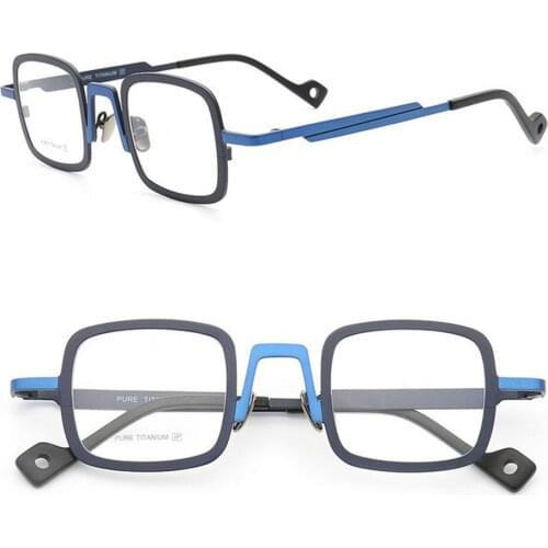 100% Pure Titanium Small Odd Freak Vintage Square Eyeglass Frames Full Rim Optical