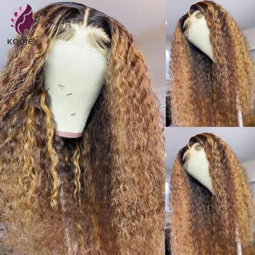 4/27 Highlight Wig Brazilian Deep Curly Wig Highlight Lace Front Human Hair Wigs Honey Blonde Ombre 13x4 Lace Front Wig Remy