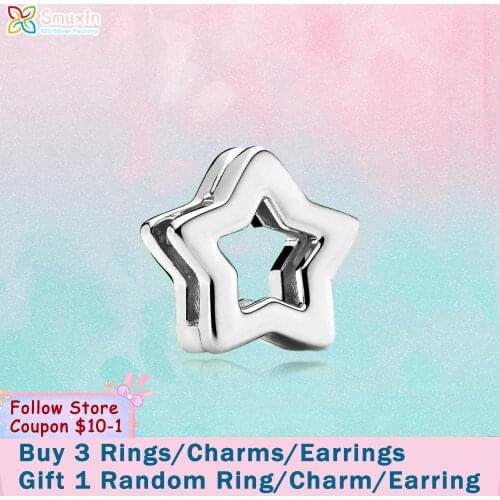 Smuxin 925 Sterling Silver Bead Silver Star Clip Charm fit Original Pandora Bracelets for Women Jewelry Making Girl Gift