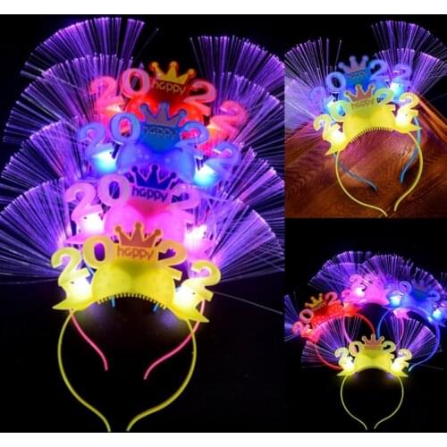 Happy New Year 2022 Headband Luminous Flashing Hair Bands 2022 New Years Eve Party Supplies Fashion Hair Styling Props