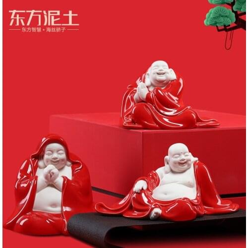 Red soil smiling Buddha furnishing articles new Chinese style household ceramic wine TV ark sitting room adornment