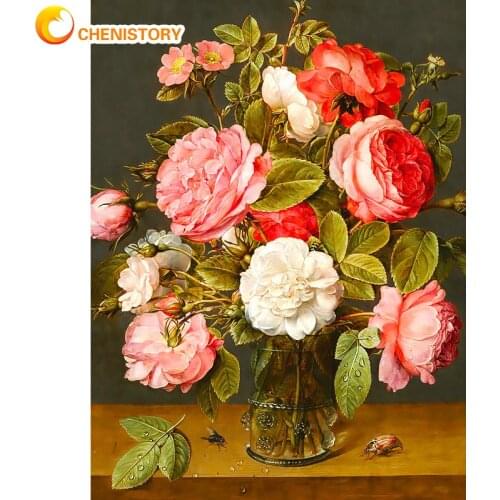 CHENISTORY 60x75cm Frame Picture Painting By Numbers Kits Flowers Acrylic Wall Art Home Decors Coloring By Numbers For Diy Gift