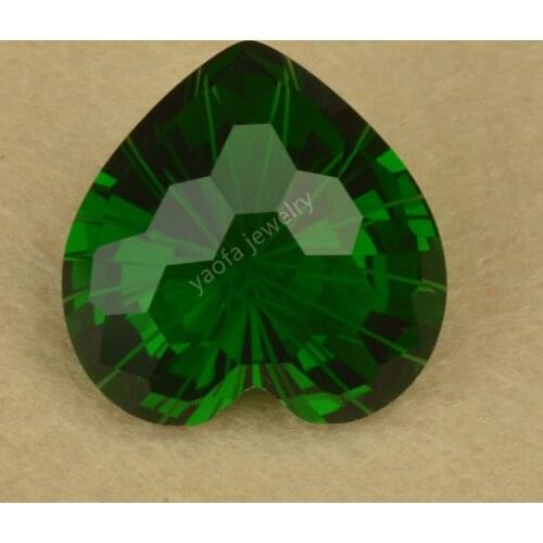 Sale 20x20mm Dark Green Color Heart Shape Firework Cut Synthetic Gems Loose Chrysanthemum Cut Glass Stone For DIY Jewelry