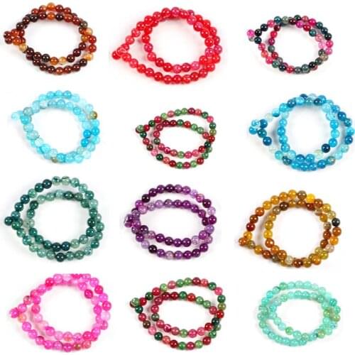 Natural Stone multi-color Dragon Veins Agates Round Loose Beads 15" Strand 4- 14MM Pick space beads For DIY Jewelry Making