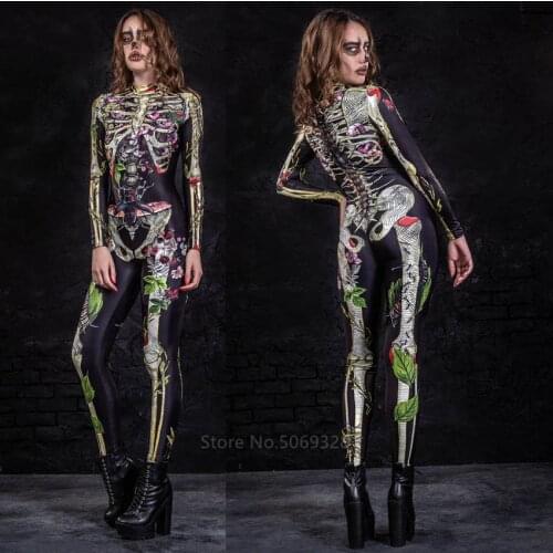 Skeleton Halloween Costume for Women Witch Vampire Cosplay Devil Fancy Adult Jumpsuit Zombie Skull Scary Horror Bodysuits Fancy