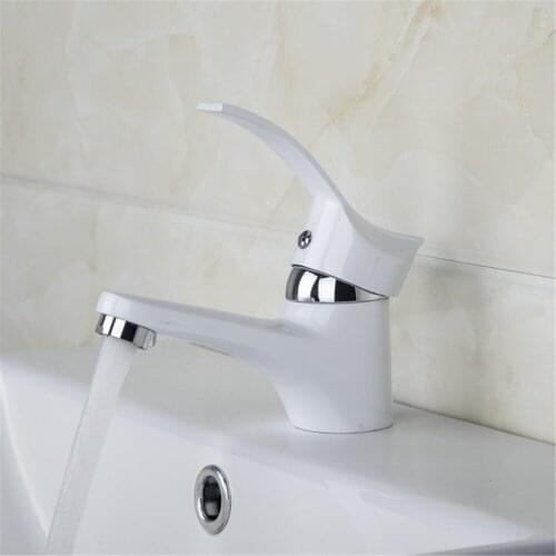 White Painting Kitchen Bathroom Kitchen Faucet Deck Mounted White Painting Brass Vanity Sink Mixer Tap Hot & Cold