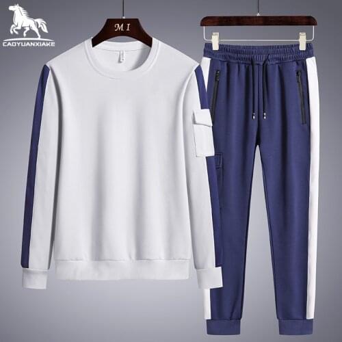 Sportswear Sets Men 6XL 7XL 8XL Autumn Splicing Suit Mens Sports Tracksuit Mens 2 Piece Set Sweatshirt Long sleeve+Sweatpants