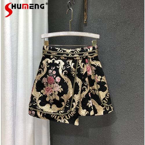 2021 Spring New Palace Style Retro Heavy Industry Jacquard Fake Two-Piece High Waist A- Line Skirt Womens Shorts Skirts