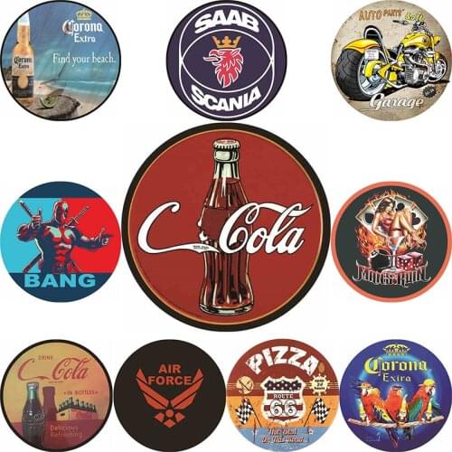 Vintage Poster Decoration Retro Wall Posters for Room Garage Garden Bar Beer Decor Plates Metal Tin on the Wall 30x30cm Round