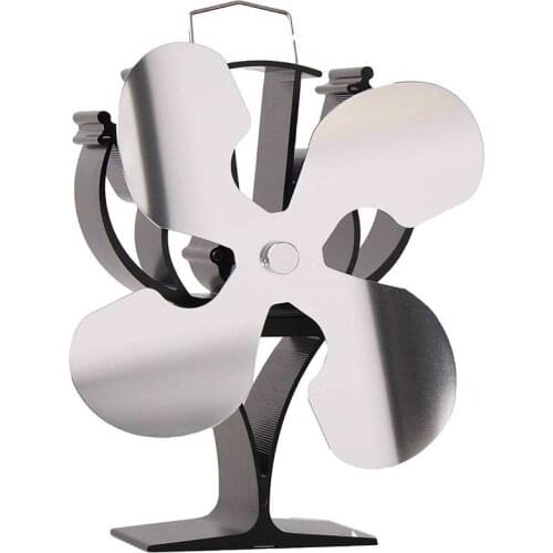 Voda Silver 4 Blade Heat Powered Stove Fan Log Wood Burner Eco Friendly Quiet Fireplace Fan Home Efficient Heat Distribution