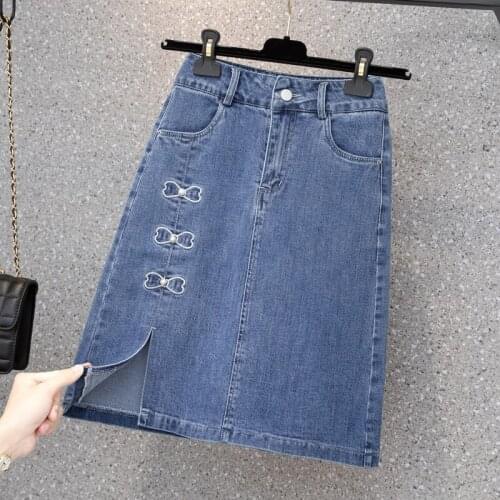 Denim Bow Plus Size Oversized 5Xl Large Korean Fashion High-Waisted Vintage Summer WomenS Clothing Skirt Vetement Femme 2021