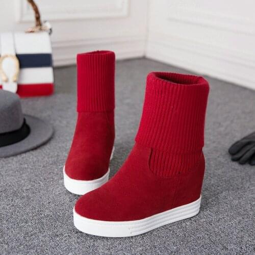 Women Shoes Snow Boots Gothic Ladies Winter Fur Warm Snow Boots Ladies Warm Wool wedge Boot Punk Goth Comfortable Shoes