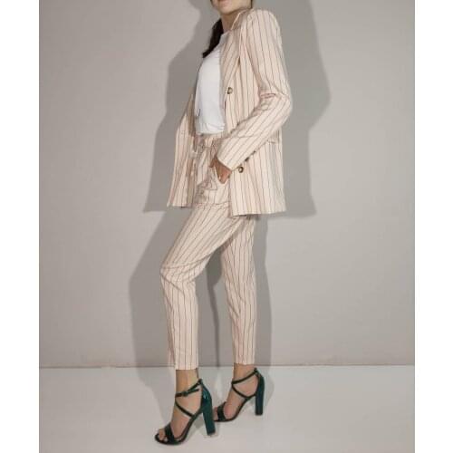 2 Piece Women Suits Pinstripe Fashion Custom Made Blazer Suit For Women Set Jacket+Pant Fit Slim Girl Pant Suits
