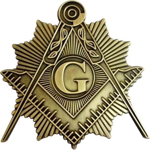 3" Masonic Car Emblem Antique Gold Mason Symbol Compass And Square Auto Truck Motorcycle Decal Sticker Badge With Red Adhesive