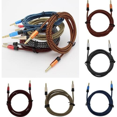 1.5m/5 Braided 3.5mm Jack Male To Male Stereo Audio AUX Cable Cord PC iPod CAR