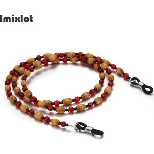 1PC Wooden Beaded Glasses Chain for Women Fashion Lanyard Red Acrylic Beads Sunglassses Chains Strap Cord Hanging Neck Holder